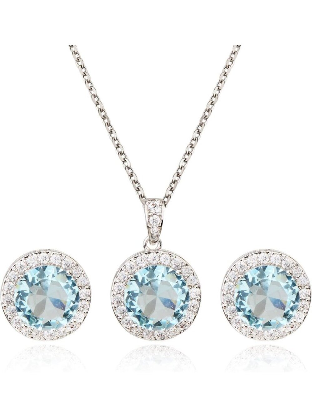 Elegant Crystal Jewelry Set - Sterling Silver CZ Halo Necklace & Earrings for